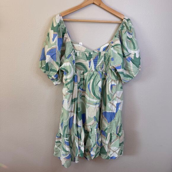 Nine West Mini Babydoll Dress Plus Whimsical Puff Sleeve XXL Spring Geometric - Picture 2 of 8